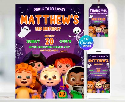 Cocomelon Spooky Editable Invitation Template