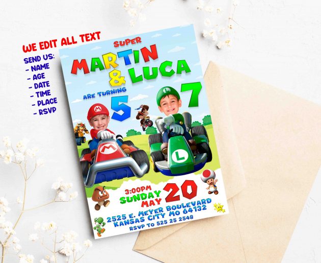 Super Mario Birthday Invitation with photo, custom photo - Image 2