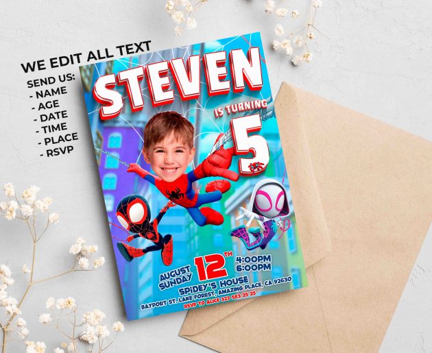 Spiderman Birthday Invitation with photo, custom photo - Image 2