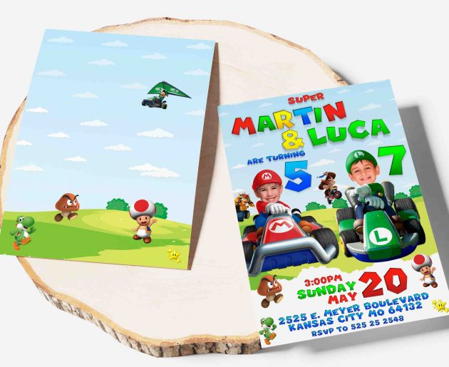 Super Mario Birthday Invitation with photo, custom photo - Image 3