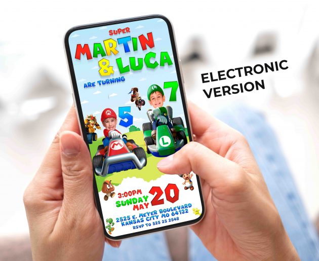 Super Mario Birthday Invitation with photo, custom photo - Image 4