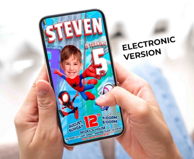 Spiderman Birthday Invitation with photo, custom photo - Image 3