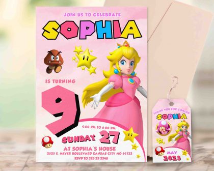 Super Mario Princess Peach Editable Invitation Template