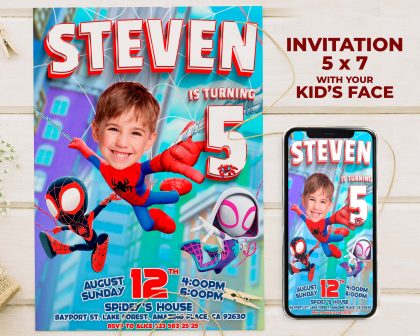 Spiderman Birthday Invitation with photo, custom photo