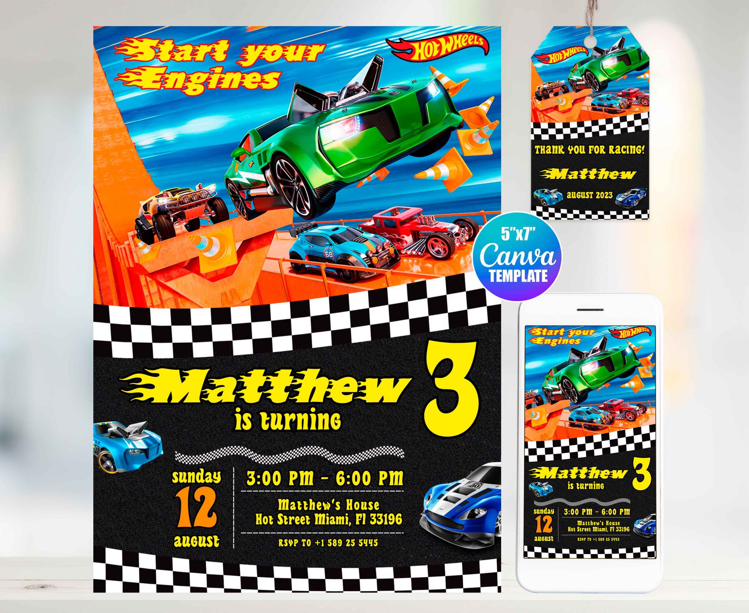 Hot Wheels Editable Invitation Template