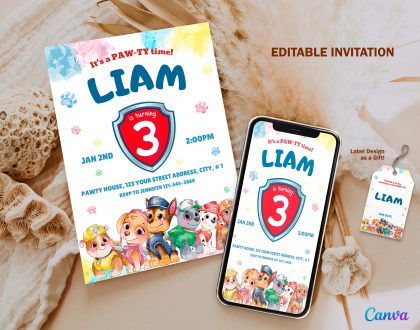 Watercolor Paw Patrol Editable Invitation Template