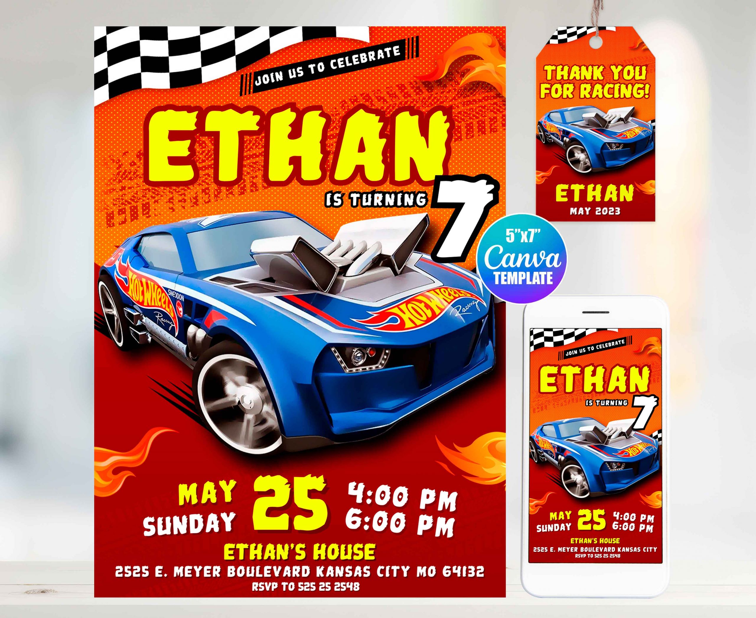 Hot Wheels Editable Invitation Template