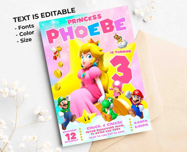 Princess Peach Editable Invitation Template - Image 2