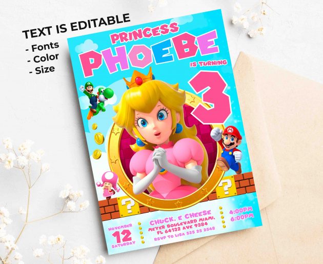 Princess Peach Editable Invitation Template - Image 2