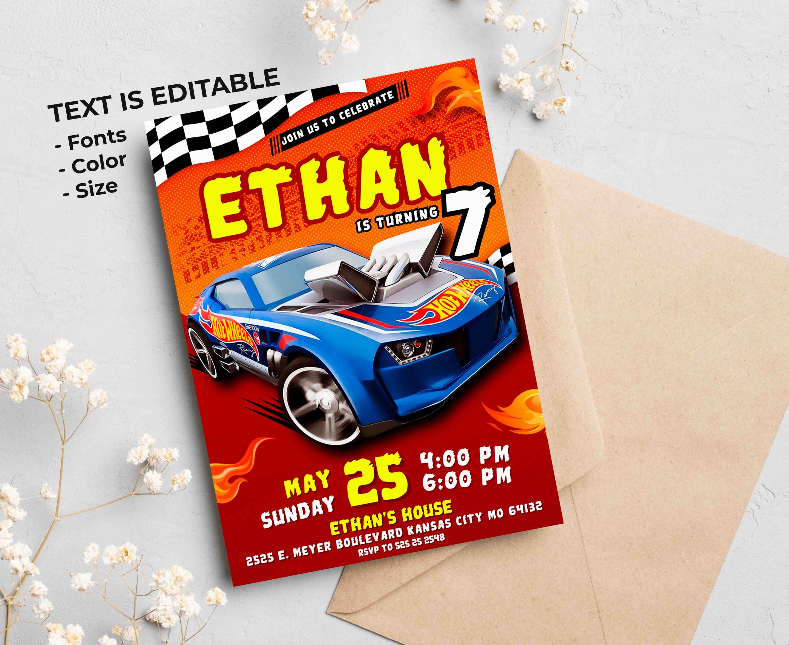 Hot Wheels Editable Invitation Template - Image 3