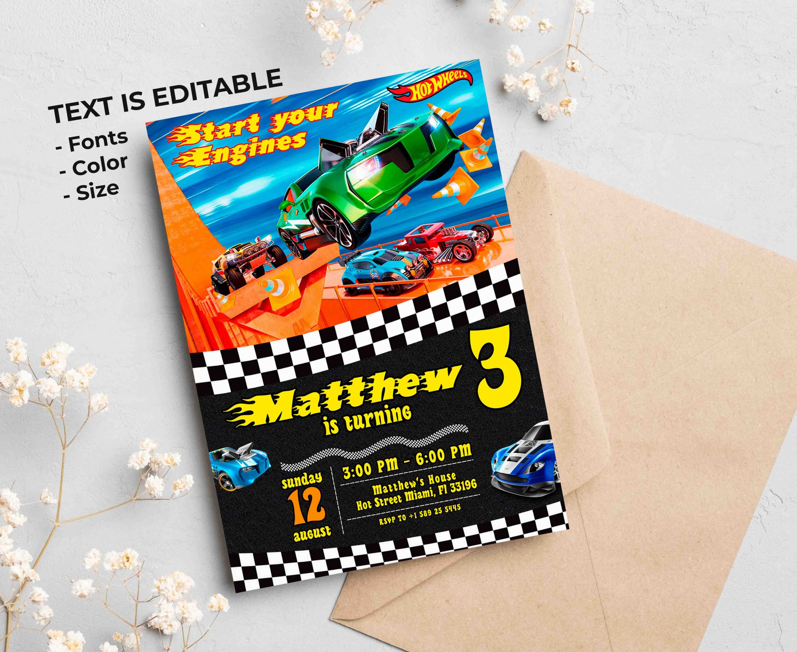 Hot Wheels Editable Invitation Template - Image 2