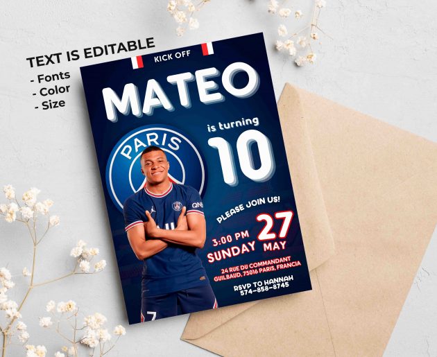 Mbappe PSG Editable Invitation Template - Image 2