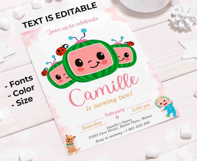 Watercolor Cocomelon Editable Invitation Template - Image 2