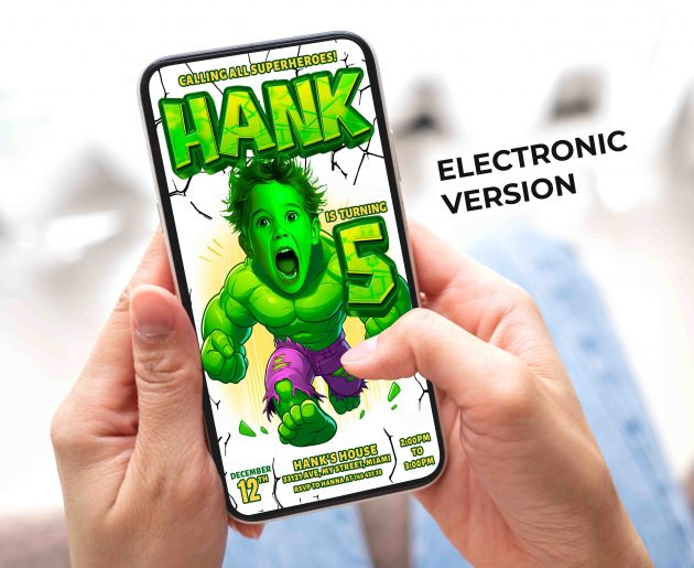 Hulk Birthday Invitation with photo, custom photo - Image 4