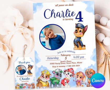 Chase Photo Paw Patrol Editable Invitation Template