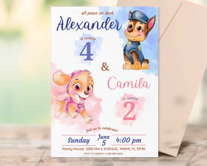 Siblings Paw Patrol Editable Invitation Template