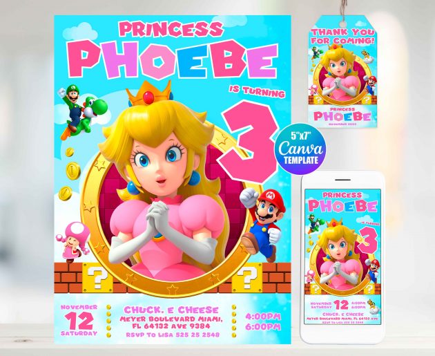 Princess Peach Editable Invitation Template