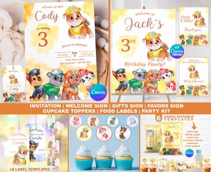 Rubble Paw Patrol Party Pack Templates