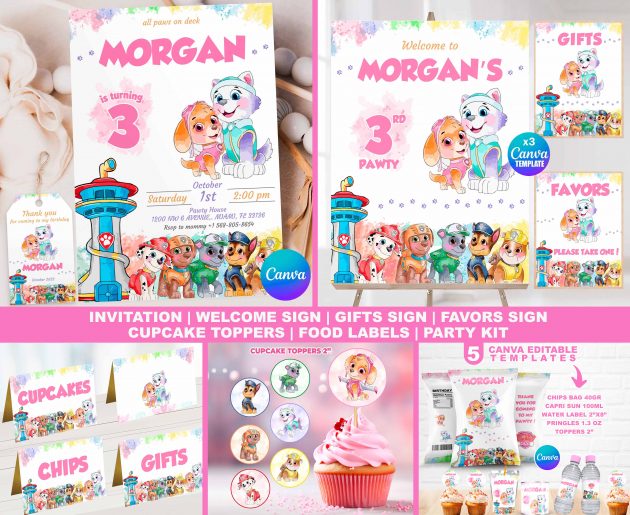 Skye Eve Paw Patrol Party Pack Templates
