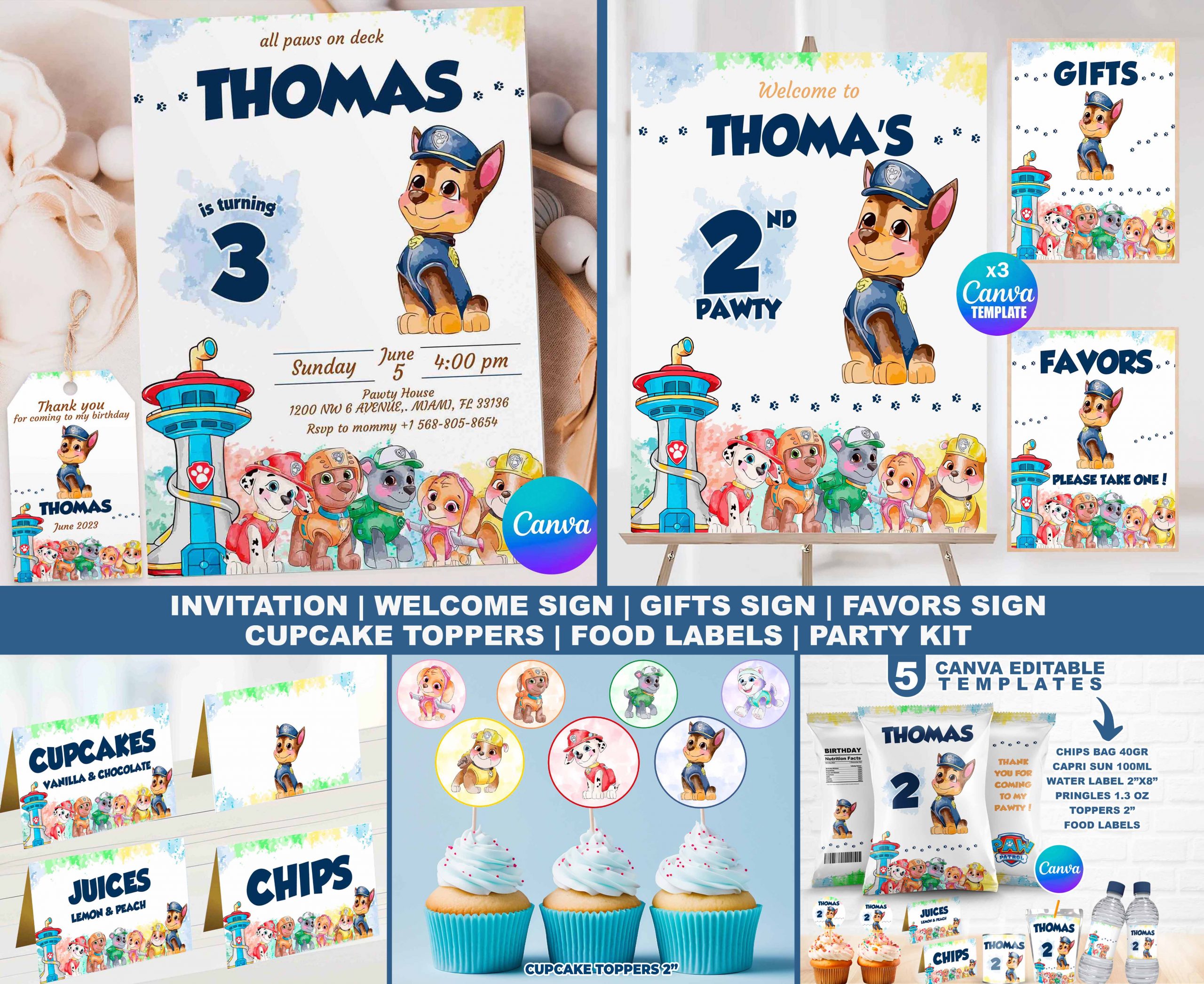 Chase Paw Patrol Party Pack Templates