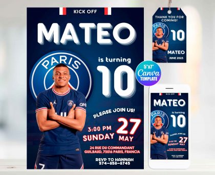Mbappe PSG Editable Invitation Template