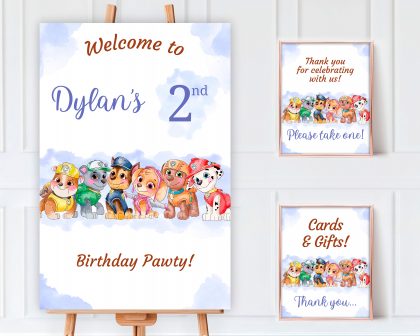 Watercolor Paw Patrol Editable Welcome Sign