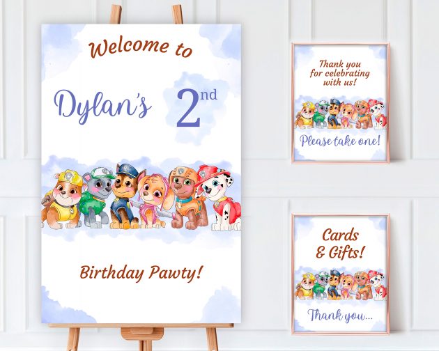 Watercolor Paw Patrol Editable Welcome Sign
