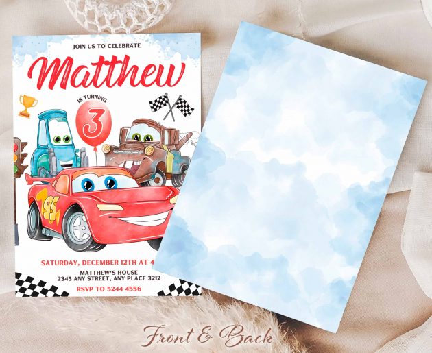 Watercolor Cars Invitation - Image 3