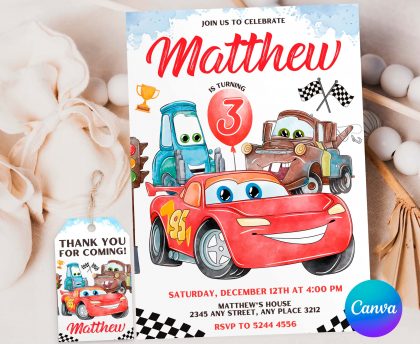 Watercolor Cars Invitation