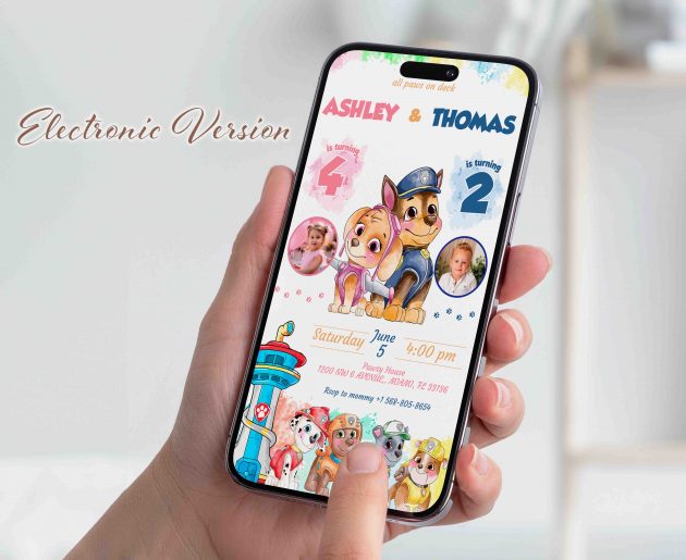 Siblings Paw Patrol Editable Invitation Template - Image 3