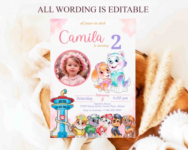 Skye Everest Photo Paw Patrol Editable Invitation Template - Image 2