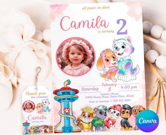 Skye Everest Photo Paw Patrol Editable Invitation Template