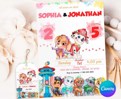 Siblings Skye Marshall Paw Patrol Editable Invitation Template